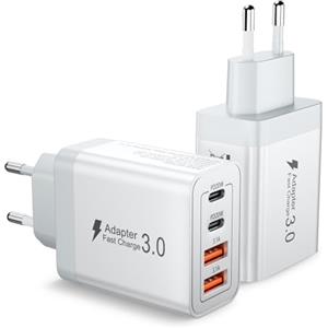zhiroad 2 Pezzi Caricatore USB C, 40W Presa USB C, 4 Porte Adattatore USBC, Caricatore Multiplo Rapida QC3.0 & PD3.0, usb c Charger Certificato CE per iPhone 16 15 14 13/Samsung S23 S24 S25/Huawei