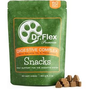Dr. Flex Probiotici Complesso per Cani | Snack Digestivi Soft Chews con Colostro, Lievito di Birra, Olio di Salmone e Prebiotici | Flora Intestinale Sana e Digestione Equilibrata
