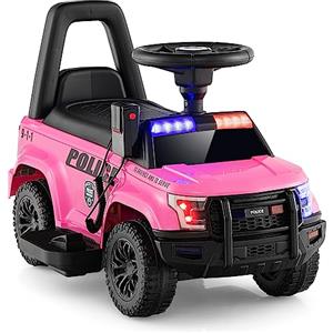 RELAX4LIFE Macchina Elettrica della Polizia per Bambini 6V, Velocità 3 km/h con Megafono Musica Sirena Lampeggianti e Fari, Porta USB,5-5 Anni,Portata 25 KG (ROSSO)