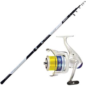 Pescaplanet Kit Surfcasting Canna LONG BEACH con Mulinello Trabucco AVALON 6500 BLU con filo in Bobina