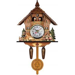 Riuulity Antico Orologio a cucù in Legno, Orologio da Parete Tradizionale in Stile Europeo Nordoccidentale con Pendolo a Campana Oscillante Automatico (CM010)