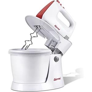 Girmi SB82 Sbattitore Elettrico Con Ciotola, 400 W, 5 velocità, Funzione Turbo, 3 Litri, Accessori INOX, Doppio funzionamento, Ciotola con rotazione automatica, Coperchio con finestra, Bianco