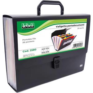 LEBEZ Valigetta Portadocumenti 25 Scomparti in Polipropilene - Dimensioni 33x24,5x8 cm - Colori Assortiti Blu, Nero e Rosso