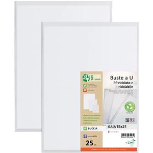 Sei Rota Buste a U Gaia - PP Riciclato Buccia - 15 x 21 cm - Conf. 25 Pezzi
