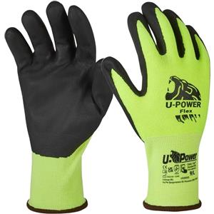 U-Power Guanti di Protezione FLEX - Taglia 10, Verde Fluo/Nero, Polsino Nero, Certificati EN388