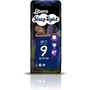 Libero SleepTight 9 - Pannolini Notte a Mutandina Super Assorbenti per Bambini 22-37kg, Confezione da 10 Pezzi