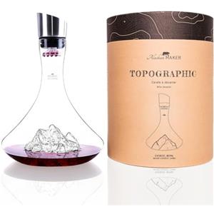 Alaskan MAKER Caraffa per decantare il vino, 1,8 l, borosilicato di alta qualità, soffiato artigianalmente con montagne in rilievo, tappo 3 in 1 (filtro, aeratore e beccuccio) (Everest)