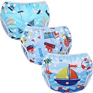 Codkkre Pannolino Nuoto Neonato Costume Neonata 3 Pz Piscina Riutilizzabile Pannolini Lavabili Contenitivo per 0-3 Anni(Trattore+barca+nave)