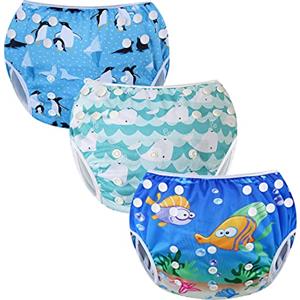 Codkkre Pannolino Nuoto Neonato Costume Neonata 3 Pz Piscina Riutilizzabile Pannolini Lavabili Contenitivo per 0-3 Anni(Pinguino+balena+pesce)