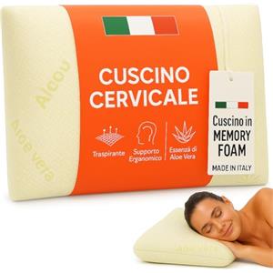 Ali Brothers Cuscino Letto in Memory Foam Ergonomico - Cervicale, Ortopedico, Traspirante, Altezza 13/15 cm - Antiacaro, Made in Italy - Cuscino per Dormire, Collo e Schiena (ALTEZZA 13 CM)