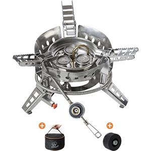 Bulin Fornello da Campeggio 6800W Antivento, Accensione Piezoelettrica,con Adattatore, capacità di Carico in Acciaio Inox 75KG per Escursioni, Trekking e Picnic