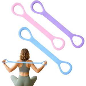 BOXOB 3pz Fasce di Resistenza per il Fitness a Forma di 8, Corda Elastica Esercizi Fitness Fasce Elastiche per Yoga Pilates Fisioterapia Allenamento Donne