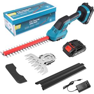 Neulriscn Tagliasiepi elettrico senza fili 2 in 1 da 21 V, con 2 batterie da 1,5 Ah e caricatore, leggero (1,8 kg), per giardino, cortile, prato, lama in acciaio SK5 da 25 cm e testa in nylon, con chiusura di