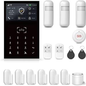 PGST Allarme Casa Senza Fili 8 Pezzi - 4.3 Touch /4G/WiFi/GSM/GPRS, Espandibile con 99 componenti, antifurto casa wireless con Timer, Voce, SMS e Push,Nessun Canone Mensile, App Tuya/Smart Life/Alexa