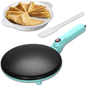 Baker's Friend Macchina per Crêpes Istantanee con Manico, Macchina Elettrica Padella per Crêpes, Crêperia Elettrica, Padella Crepes Antiaderente da 20 cm, Blu-verde