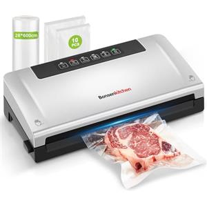 Bonsenkitchen Macchine Sottovuoto Alimenti, Tecnologia Globefish per lavoro continuo ad alta velocità, vuoto veloce, Include 10 Sacchetti Sottovuoto e 1 Sacchetto in Rotolo-VS3000