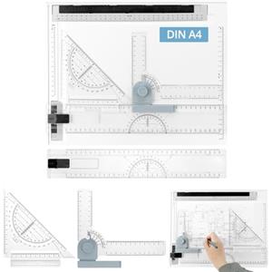 QWORK® Tavolo da Disegno DIN A4, Multifunzionale Tavolo da Disegno con Strumenti di Misurazione e Precisione Regolabili