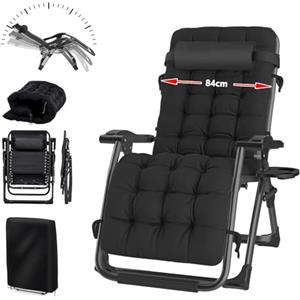 YOIZO Sedia Sdraio Pieghevole 84cm, con Cuscino, per Esterni, Senza Peso, Regolabile, per Patio, Giardino, Spiaggia, Piscina, Nero
