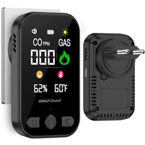 Wolf Guard 4 in 1 Rilevatore di Gas e Monossido di Carbonio con Spina per Casa, Rivelatore di Gas Combustibile per Gas Naturale LPG Metano Propano Butano, con Batteria, HD12-CG (bianco) (nero)