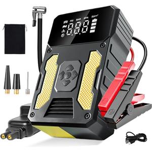 Piwaal Auto Jump Starter Power Pack con compressore d'aria 6000A portatile batteria caricabatterie Booster Jump Box Jumper Power Pack Emergency Start Power Bank con torcia LED e display a LED (giallo)