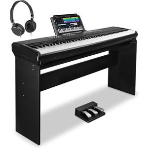 STRICH Tastiera ponderata a 88 tasti con supporto e pedale di sostegno, pianoforte digitale ad azione a martello, tastiera per pianoforte elettrico full-size supporta USB-MIDI/Wireless Connect, 15 W ×