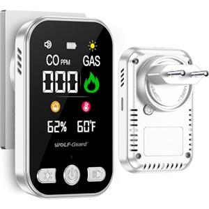 Wolf Guard 4 in 1 Rilevatore di Gas e Monossido di Carbonio con Spina per Casa, Rivelatore di Gas Combustibile per Gas Naturale LPG Metano Propano Butano, con Batteria, HD12-CG (bianco) (bianco)