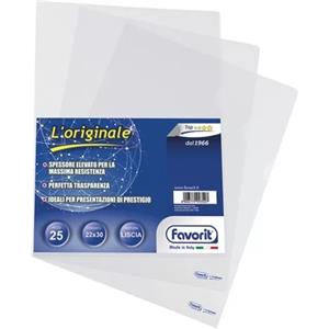 Favorit L'Originale Cartelline a L in Polipropilene (PP) Lisce 22x30 cm - Confezione da 25 Pezzi, Spessore Top e Super Trasparenza