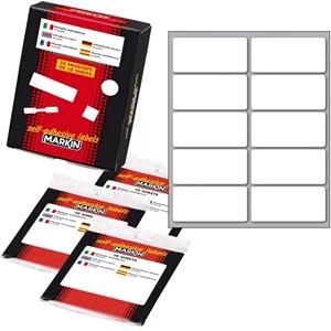 Markin Etichetta Autoadesiva Bianca Rettangolare con Angoli Arrotondati 58 x 27 mm - 100 Etichette (Conf. 25) - Permanente