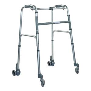 Ausilium Deambulatore Pieghevole a 4 Ruote in Alluminio, Ruote Anteriori Piroettanti e Posteriori Gemellate con Freno, Manopole Ergonomiche Imbottite, 3,4 kg, Portata 120 kg, Altezza Regolabile