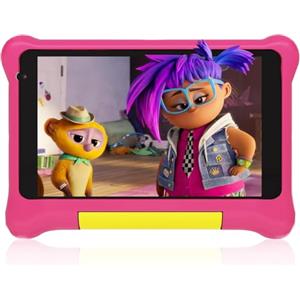 Freeski Tablet per bambini, tablet da 7 pollici per bambini, tablet Android 13, 5GB+32GB, IPS HD, WiFi,Bluetooth, doppia fotocamera,sicurezza per bambini, custodia protettiva(Rosa)