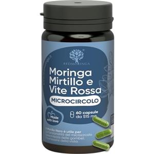 RedMoringa Integratore Microcircolo Gambe Mirtillo Nero e Vite Rossa con Moringa BIO - NUOVA FORMULA - Vite rossa Integratore Riduce Pesantezza e stimola Circolazione Gambe | 60 Capsule 100% Naturali RedMoringa