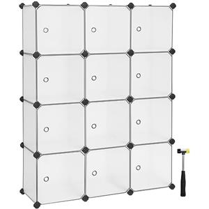 SONGMICS Armadio a 12 Cubi, Portaoggetti Organizzatore, Armadietto Mobiletto con Ante, per Abiti Scarpe Libri, Facile da Assemblare, Bianco LPC342W01
