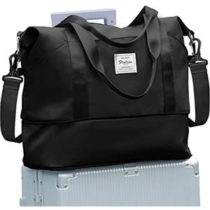 SEAFEW Borsone da Viaggio,Bagaglio a Mano 40x20x25 Ryanair Borsa da Viaggio Espandibile, Borsa da Cabina Ryanair 40x30x20 Borsa Sportiva Borsone da Palestra Borsa da Weekend per Donna e Uomo,C1-Nero