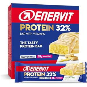Enervit, Protein Bar 32% Lemon Cake, Barrette Proteiche, 15g di Proteine, con Vitamina D e B6, Gusto Lemon Cake, Per il Recupero dopo lo Sport, Senza Glutine, 12 Barrette da 48g