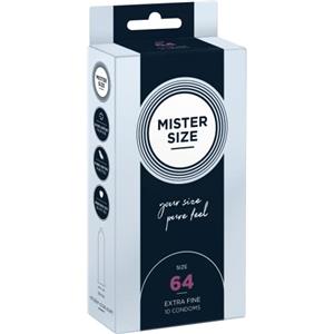 MISTER SIZE - Pure Feel Profilattici Lubrificanti (Extra Sottili, Extra Lubrificati) / Taglia Individuale 64 mm a un Pacco da 10 - Preservativi Sottili 100% Lattice Naturale