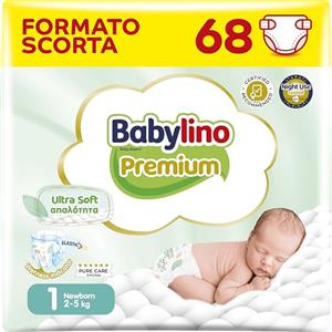 Babylino Premium, Pannolini Neonato Taglia 1 con filtrante ULTRA SOFT, Newborn (2-5Kg), 68 Unità