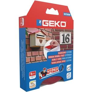 Geko Nastro Biadesivo Outdoor 19mm x 5m - Grigio/Rosso, Schiuma Acrilica, Spessore 0,80mm
