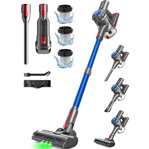 Ivormentico Aspirapolvere Senza Fili, 50Mins/450W/40KPA Scopa Elettrica Senza Fili, Aspirapolvere con LED Verde, Aspirapolvere Verticale con Batteria Rimovibile per Tappeti/Peli Animali, Blu