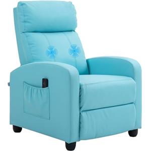 HOMCOM Poltrona Relax Massaggiante con 8 Modalità e 5 Intensità, Poltrona Reclinabile con Poggiapiedi e Telecomando, Pelle PU - 68x88x98 cm, Azzurro