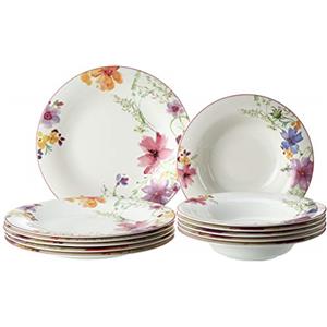 Villeroy & Boch Set 12 Piatti Mariefleur in Porcellana - 6 Piatto Piano Ø 27 cm e 6 Piatto Fondo Ø 23 cm, Lavastoviglie e Microonde