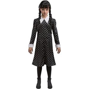 Chaks - Costume da Mercoledì Addams per bambini, abito nero con colletto bianco, vestito per Halloween e carnevale