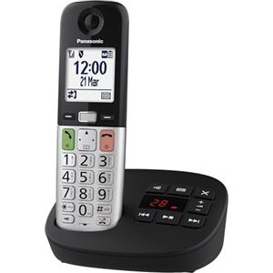Panasonic KX-TGU430EXB - Telefono cordless digitale con segreteria telefonica, volume amplificato, unità base e 1 auricolare, display LCD, torcia compatibile con cuffie, nero e argento