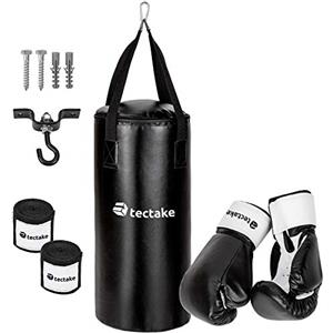 tectake® Set Sacco da Boxe professionale, Sacco Boxe con guantoni, bendaggi, gancio soffitto per Pugilato, MMA, Kickboxing, Muay Thai, Karate, Thaichi, pungiball adulti, boxing bag per uomini e donne