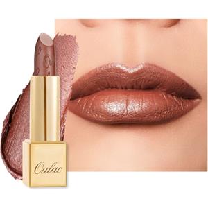 Oulac Rossetto Metallizzato Lucido Marrone, Rossetti Glitter Senza Profumo, Perlato e Brillante, Colore Intenso Lunga Durata, Formula Idratante Nutre le Labbra, Vegan & Senza Glutine, 24 Me Time