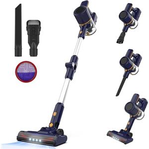 Generico Aspirapolvere Senza Fili, Scopa Elettrica Senza Fili 20KPa, Luce LED, 6 in 1 Aspirapolvere Potente, Autonomia 40Min, Pavimenti Tappeto Peli di Animali Domestici