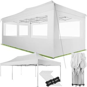 tectake® Gazebo Richiudibile Pieghevole a Fisarmonica, 6x3 m, Alluminio, 100% Impermeabile, 4 Parti Laterali, Picchetti e Sacca, Gazebo Esterno Resistente, Esterno, Bar, Struttura Resistente - Bianco