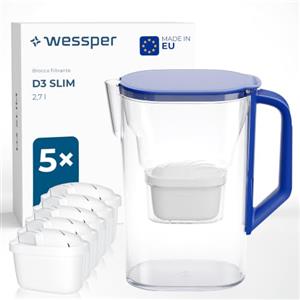 Wessper Caraffa Filtrante 2,7L, del frigorifero, set di 6 filtro - Blu | caraffa plastica con filtro acqua potabile, senza BPA, brocca acqua filtrante carboni attivo
