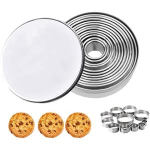 FINEVERNEK 12PCS Coppapasta Tondi, Rotondo Acciaio Inox Tagliapasta Aperta, DIY Utensili da Pasticceria,Tondo Stampi per Torte,Biscotti e Ciambelle