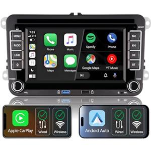 THIHPHOATLI Autoradio wireless carplay per VW Polo Golf 5 6 Passat Tiguan Touran T5,Schermo IPS da 7",Stereo VW Supporta Android auto e Mirrorlink,SWC originale,Bluetooth,Microfono,AM FM RDS,USB,EQ/DSP,Navigatore