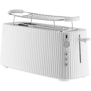 Alessi Plissé MDL15 W - Tostapane Lungo a Doppio Scomparto, in Resina Termoplastica, Griglia Scalda Brioche in Acciaio Inossidabile 18/10 e Resina Termoplastica, Spina Europea 1700 W, Bianco